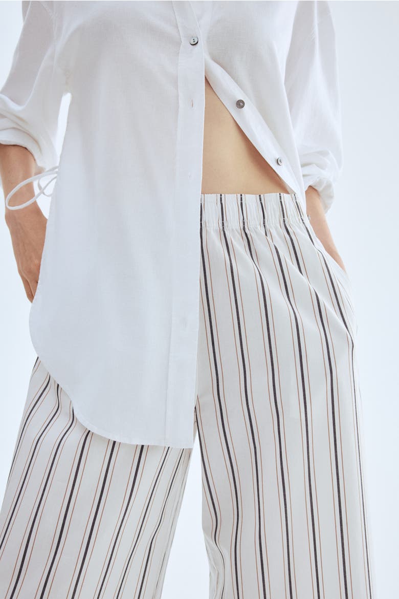 Ankle-length Cotton Trousers, Alternate, color, White/striped