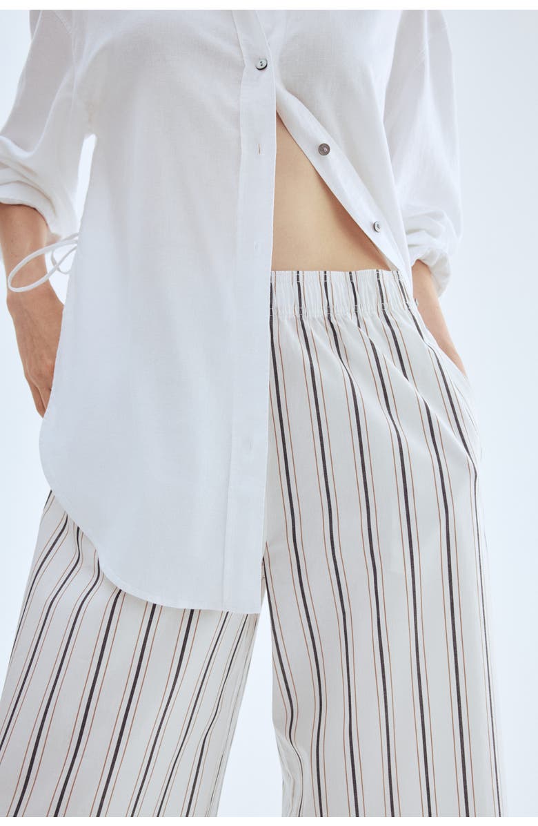 H&M Ankle-length Cotton Trousers, Alternate, color, White/Striped