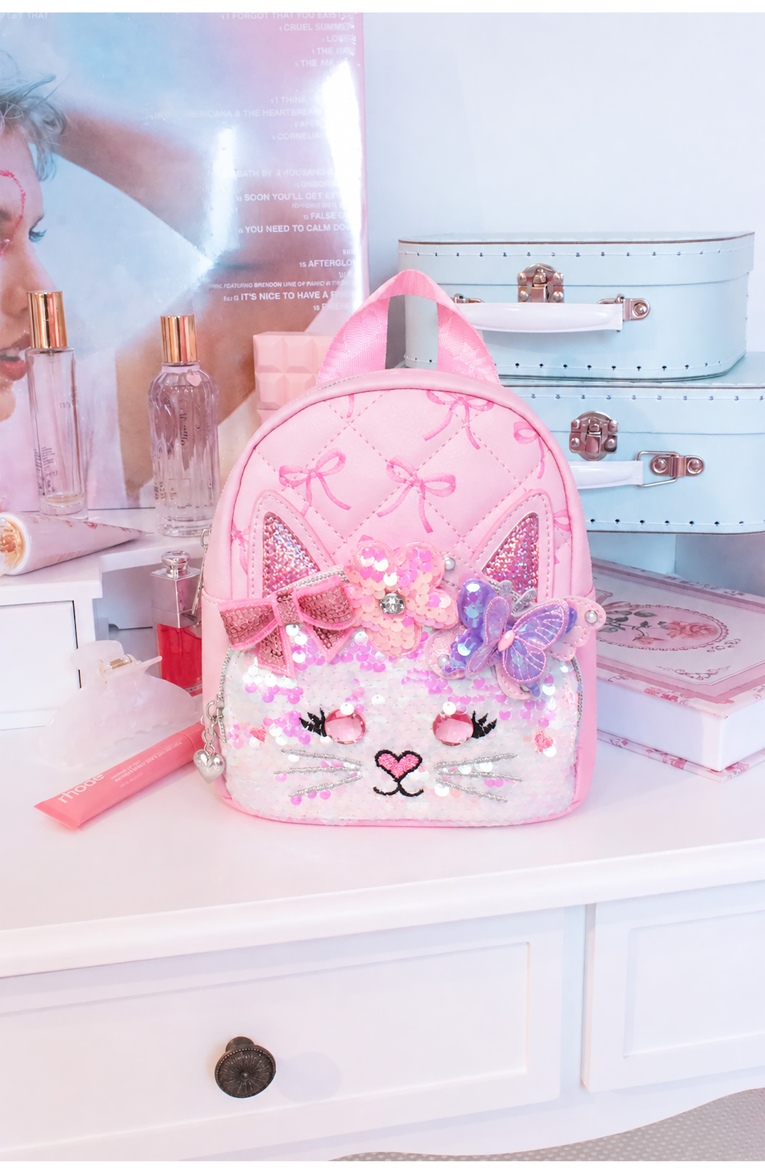 Micro Bella Kitty Sequin Backpack, Alternate, color, LOLLIPOP