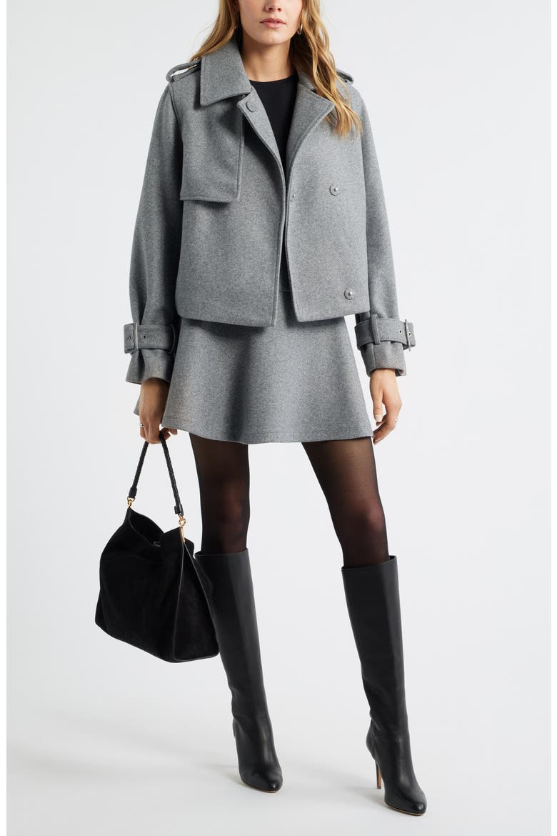Crop Trench Coat, Alternate, color, GREY DARK HEATHER