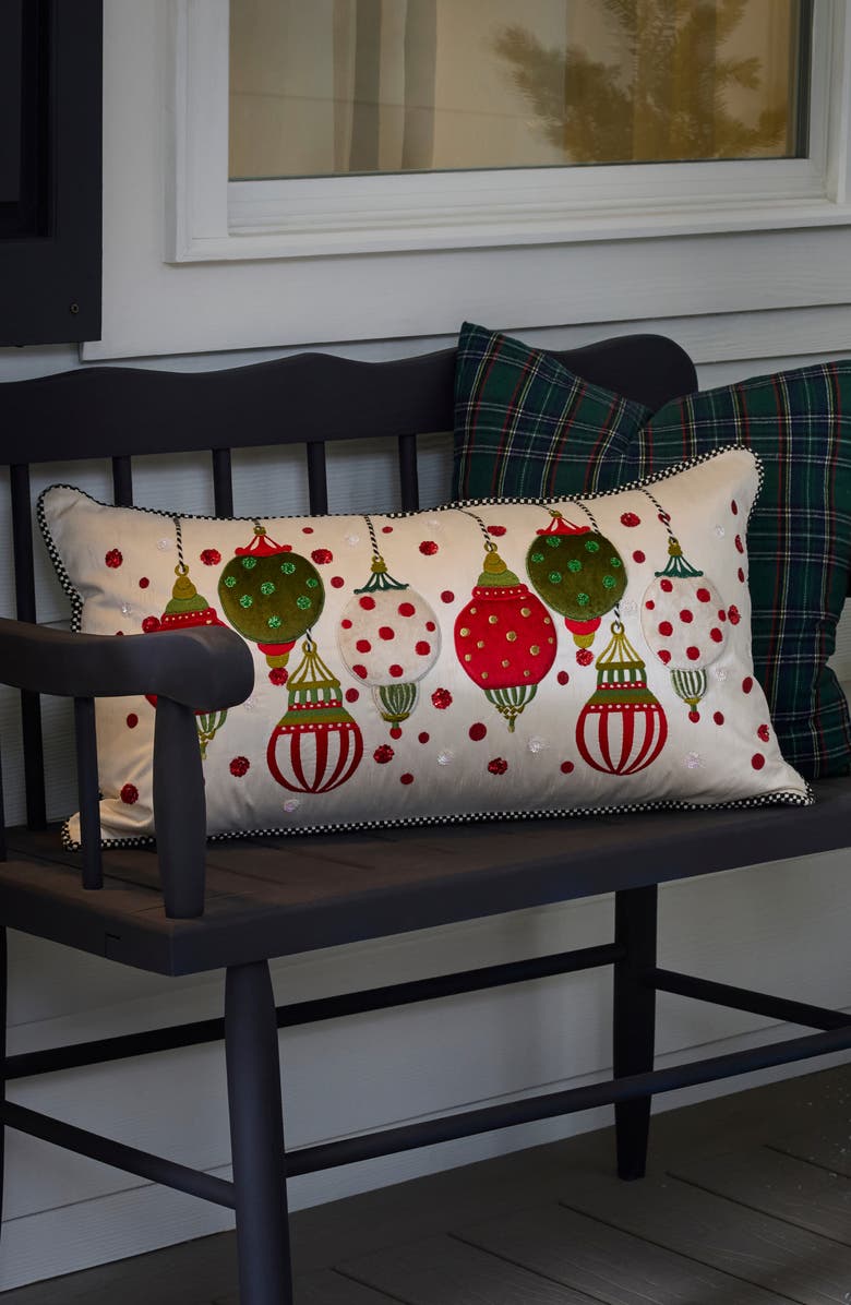 MACKENZIE CHILDS Festive Ornaments Lumbar Accent Pillow, Alternate, color, White