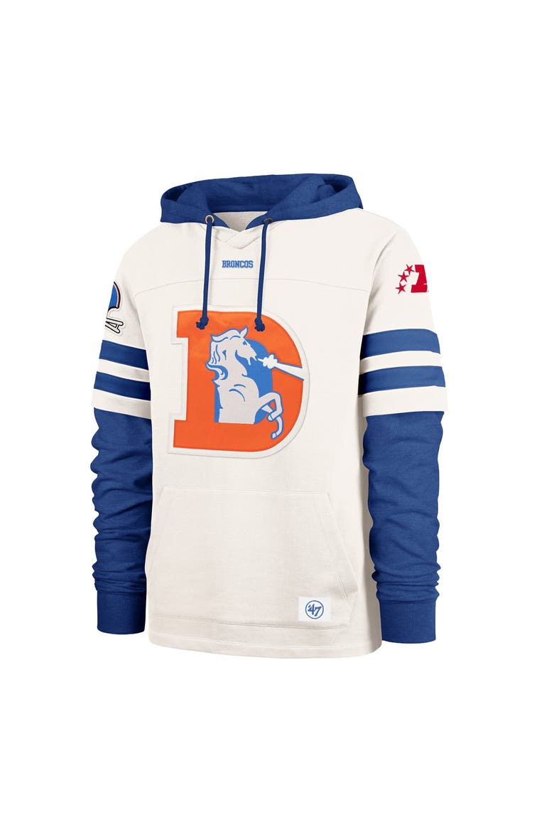 Men's '47  Cream Denver Broncos Split Zone Cornerback Duo Lacer Hoodie, Alternate, color, Cream