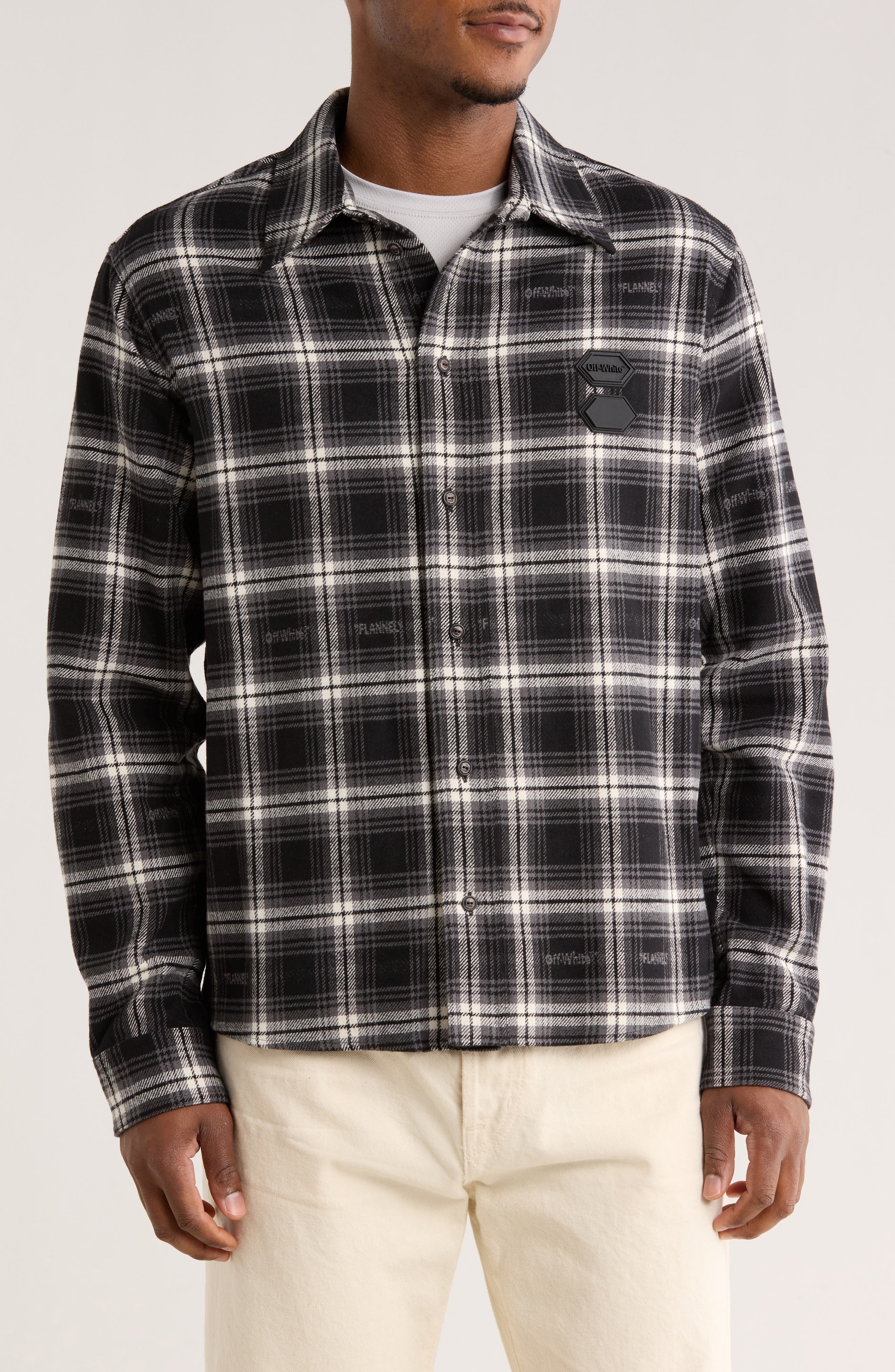 Off-White Stencil Check Flannel Button-Up Shirt