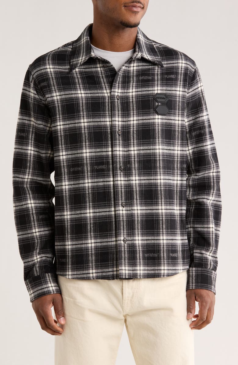 Off-White Stencil Check Flannel Button-Up Shirt, Main, color, Multi Color Black And Grey