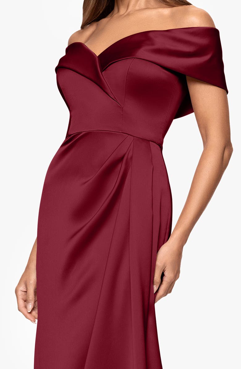 Xscape Evenings Off the Shoulder Satin Gown, Alternate, color, Wine