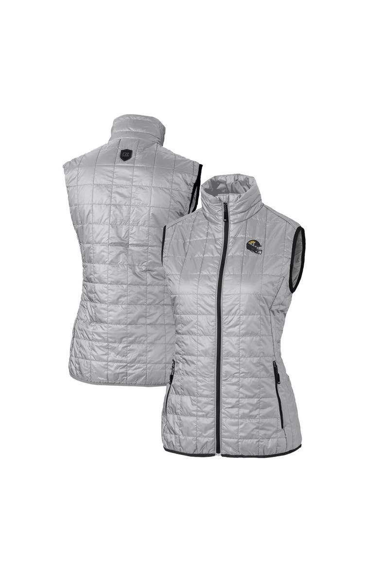 Cutter & Buck Women's Cutter & Buck  Silver Jacksonville Jaguars Helmet Logo Rainier PrimaLoft Eco Insulated Full-Zip Puffer Vest, Main, color, 