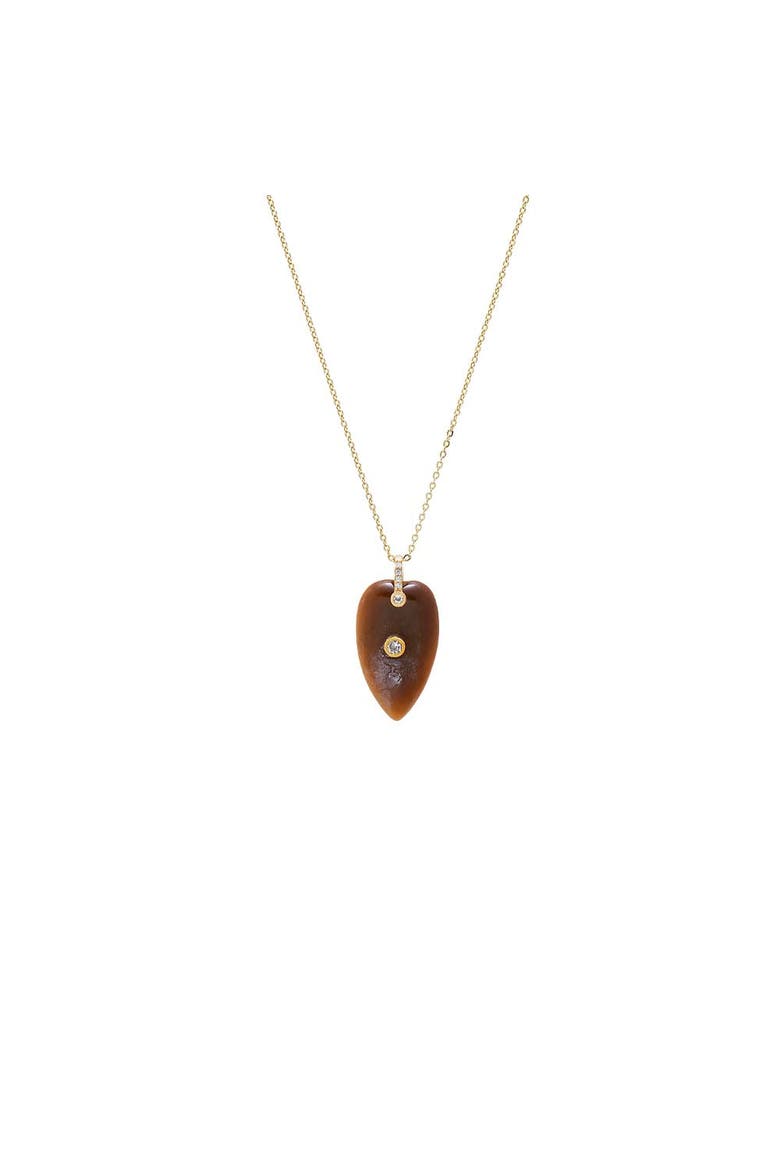 CZ Bezel Elongated Heart Natural Stone Necklace, Main, color, Tiger Eye
