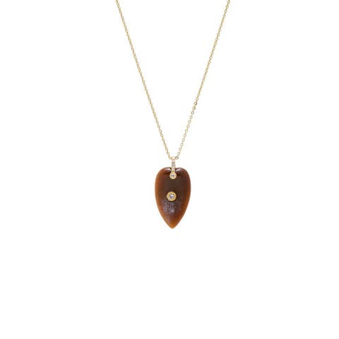 CZ Bezel Elongated Heart Natural Stone Necklace