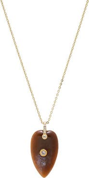 BY ADINA EDEN CZ Bezel Elongated Heart Natural Stone Necklace