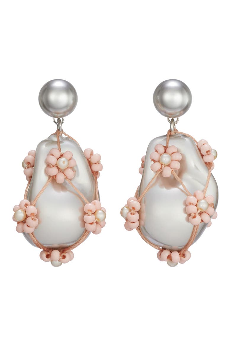 Curiosity Freshwater Pearl Drop Earrings, Main, color, TORY SILVER/ PINK