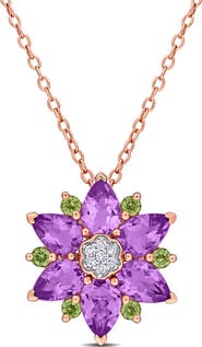 DELMAR Amethyst Peridot & Diamond Floral Pendant Necklace