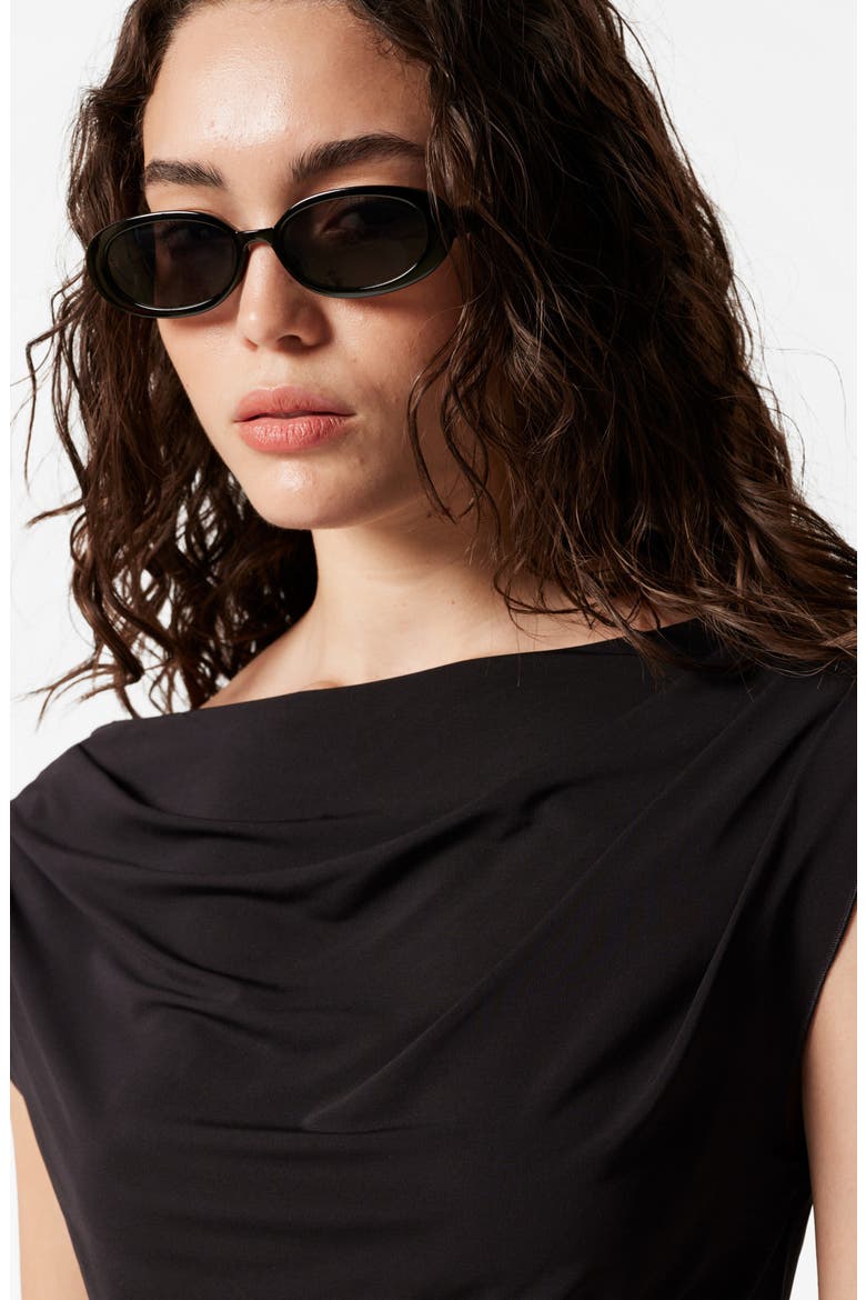 Drape Cap Sleeve Jersey Top, Alternate, color, BLACK DARK