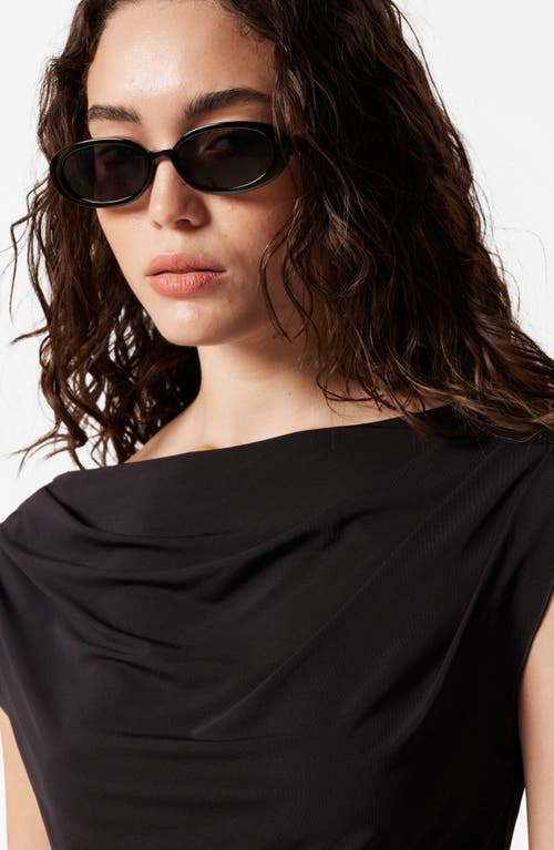 & Other Stories Drape Cap Sleeve Jersey Top In Black