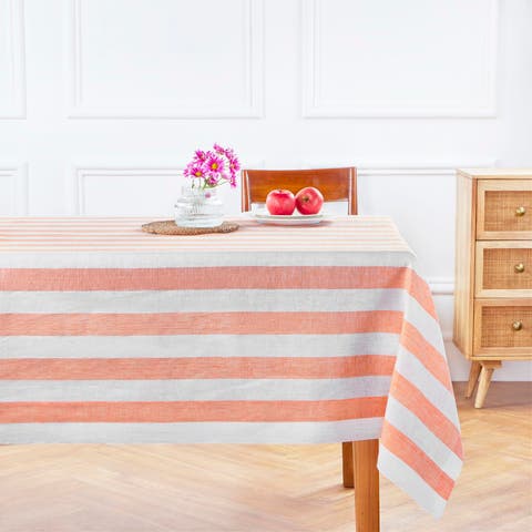 Linen Table Throw - Cabana Stripe, 52" x 52" Inch