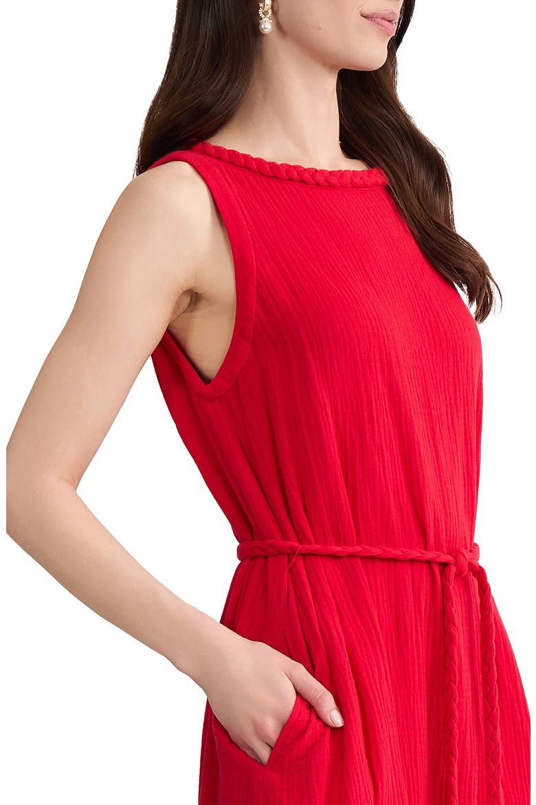 Belted Sleevless Midi Dress, Alternate, color, ROUGE
