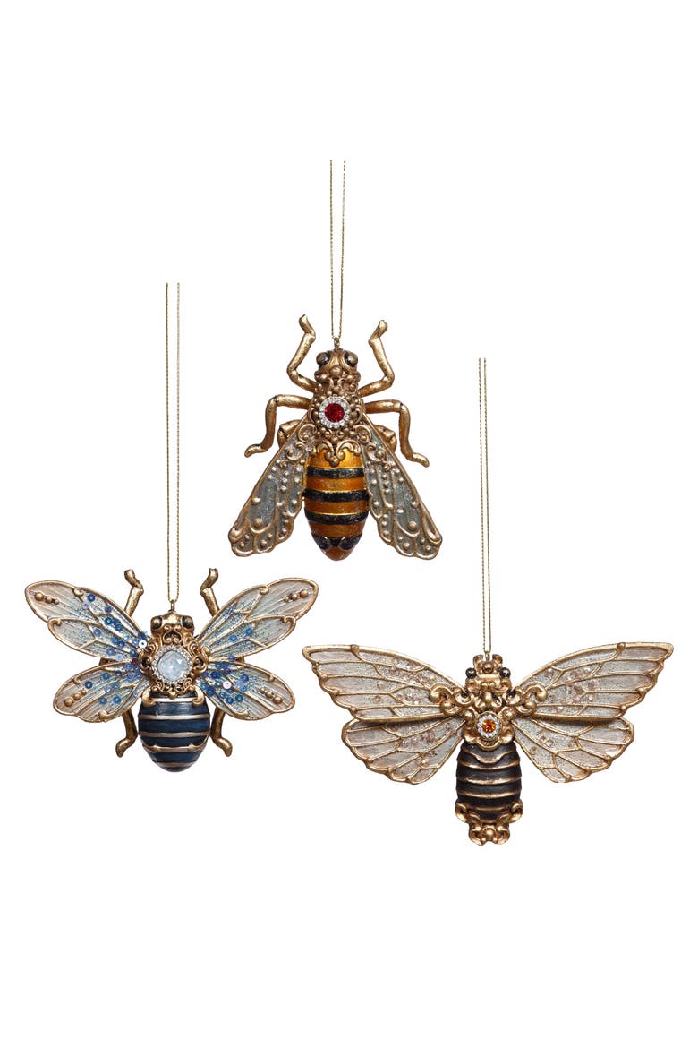 Jewel Bee Ornament, Set of 6, Main, color, Brass