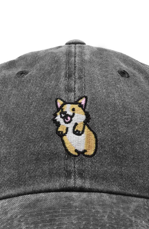 Dalix Leaping Corgi Embroidered Cap In Washed Black
