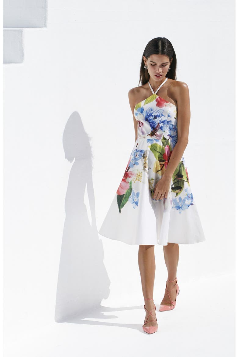 'Corpina' Floral Print Fit & Flare Dress, Alternate, color, WHITE
