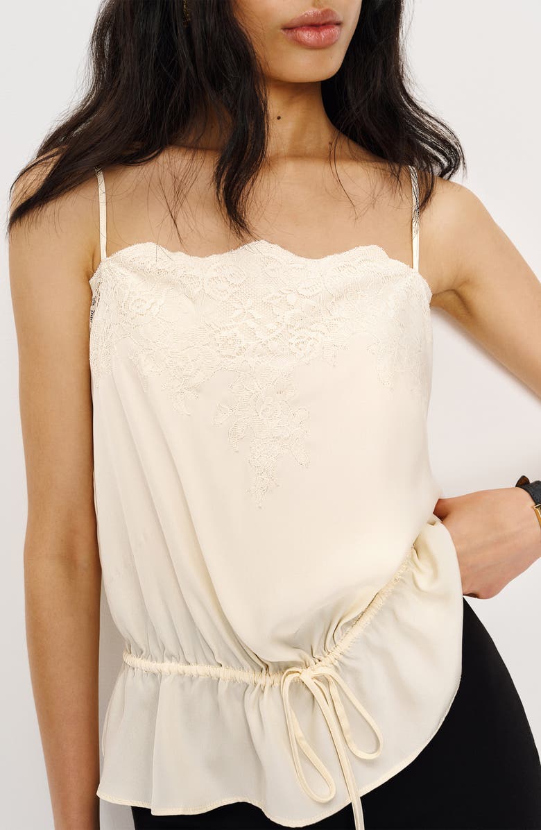 Reformation Silvia Tie Waist Silk Camisole, Main, color, Fior Di Latte