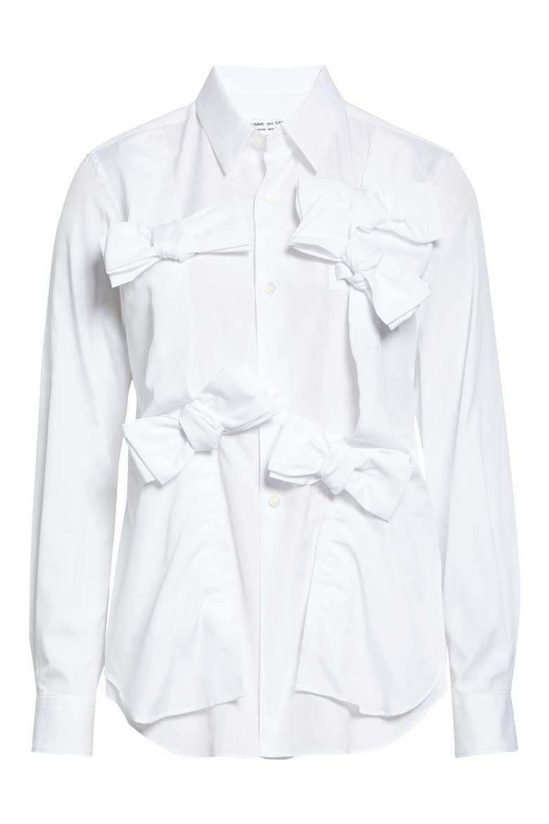Bow Cotton Broadcloth Button-Up Shirt, Alternate, color, WHITE