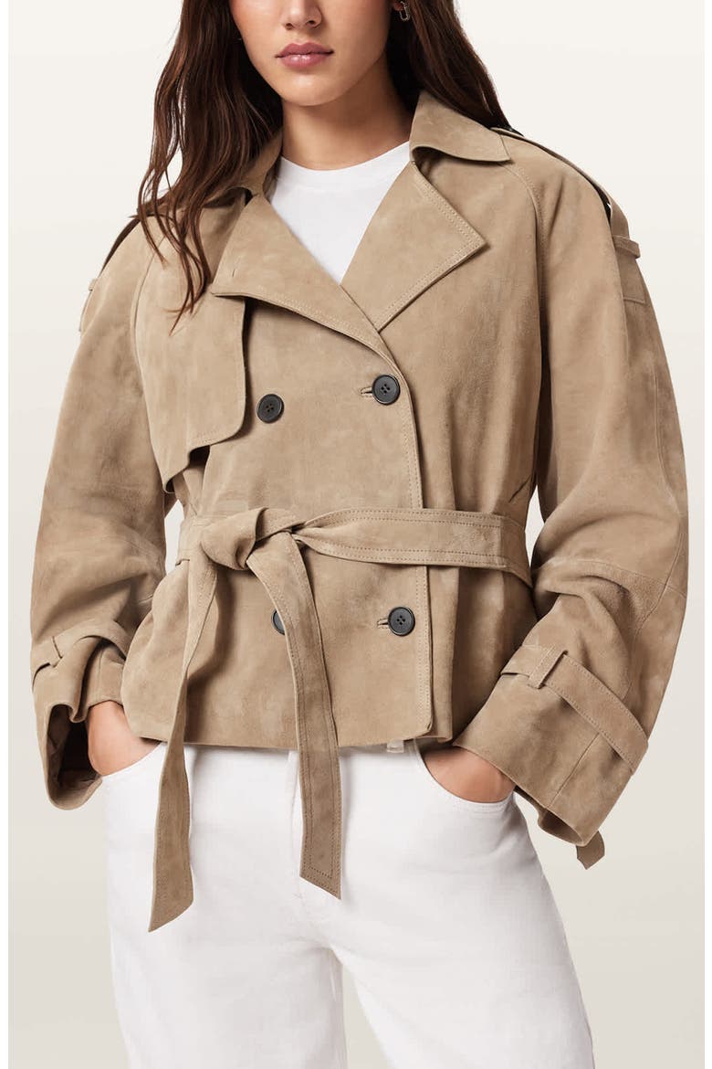 Reed Suede Trench Jacket, Main, color, TAUPE BROWN