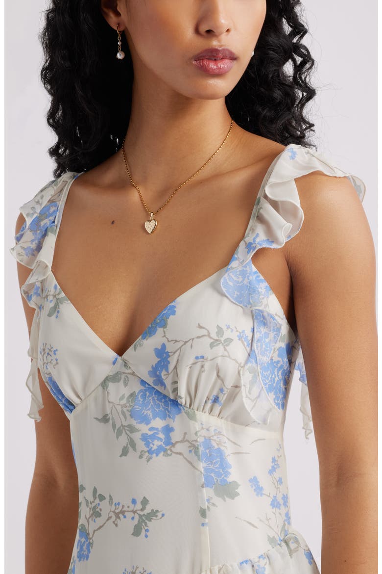Asymmetric Ruffle Tiered Maxi Dress, Alternate, color, IVORY- BLUE BETHANY FLORAL