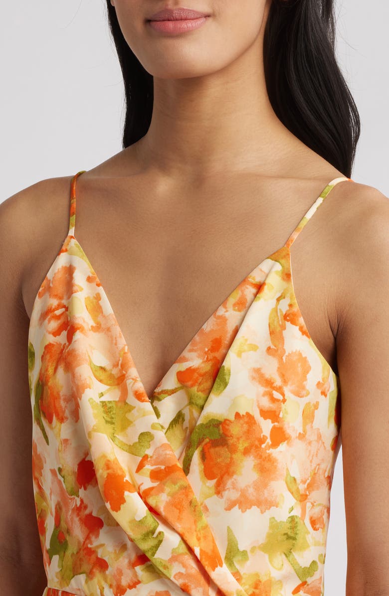 Chelsea28 Faux Wrap Midi Dress, Alternate, color, Orange- Green Rebecca Floral