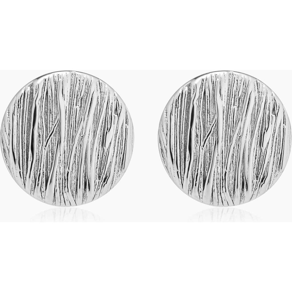 Oradina Sterling Silver Linen Button Earrings In Silver