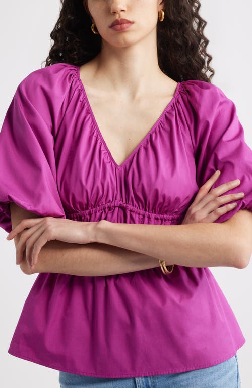 Nordstrom Puff Sleeve Cotton Poplin Shirt In Pink Wild Aster