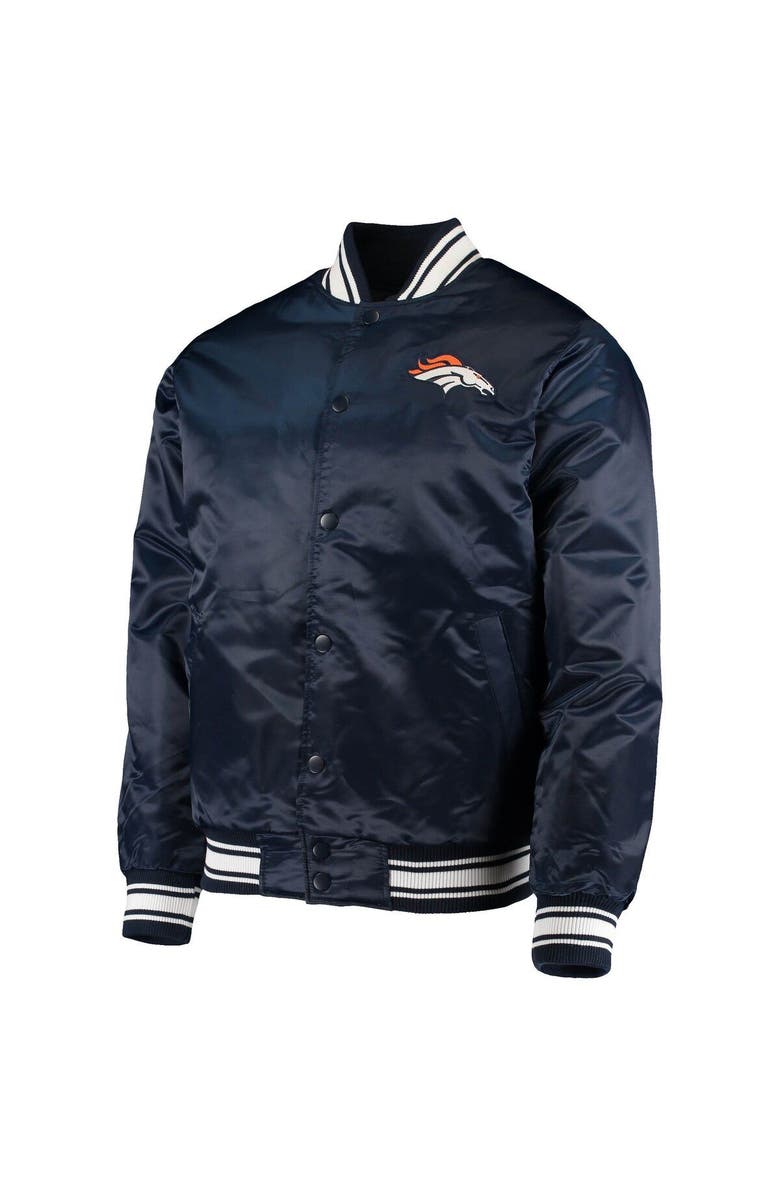 STARTER Men's Starter Navy Denver Broncos Locker Room Satin Varsity Full-Snap Jacket, Alternate, color, Navy