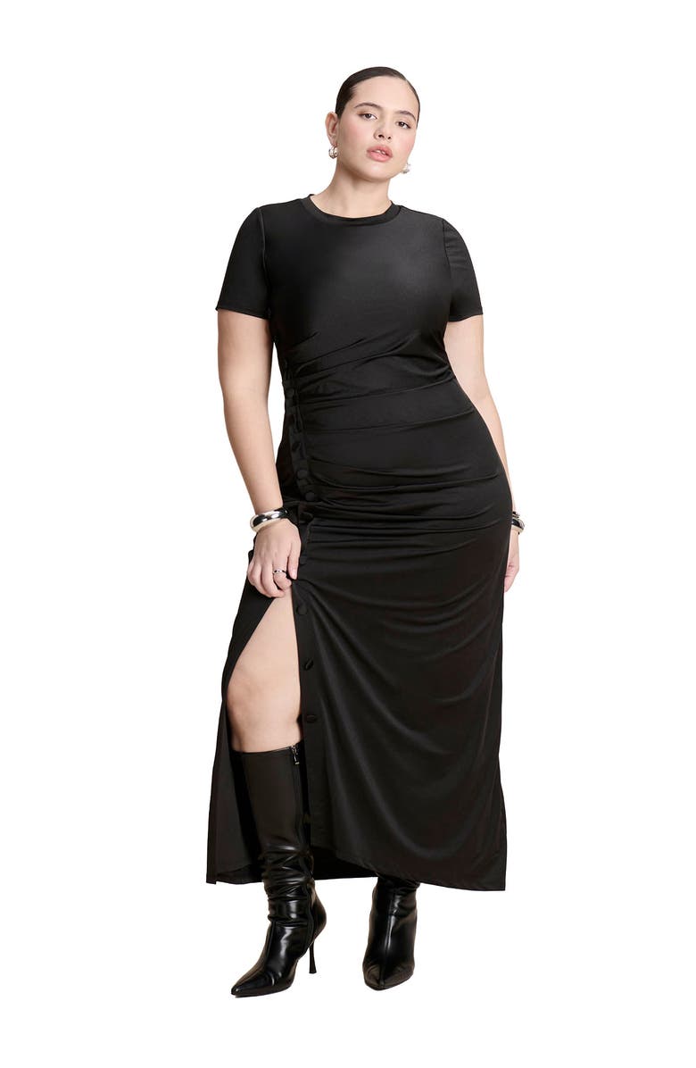 ELOQUII Slinky Dress W Buttons, Main, color, Black Onyx