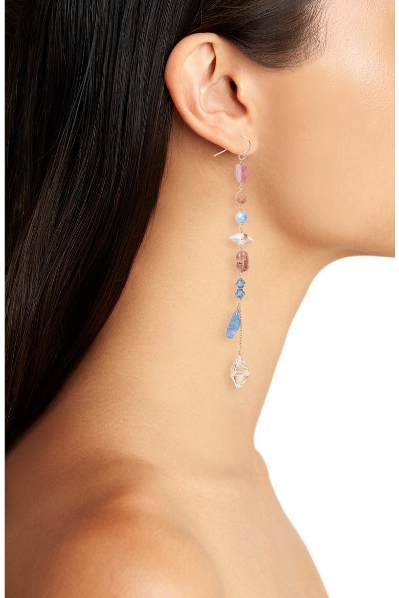 Pink Tourmaline Linear Earrings, Alternate, color, GOLD MULTI