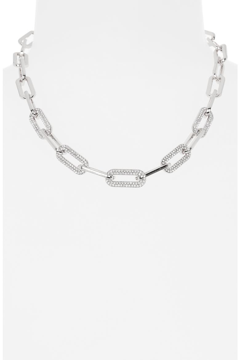Pavé Crystal Paper Clip Chain Necklace, Alternate, color, CLEAR- SILVER