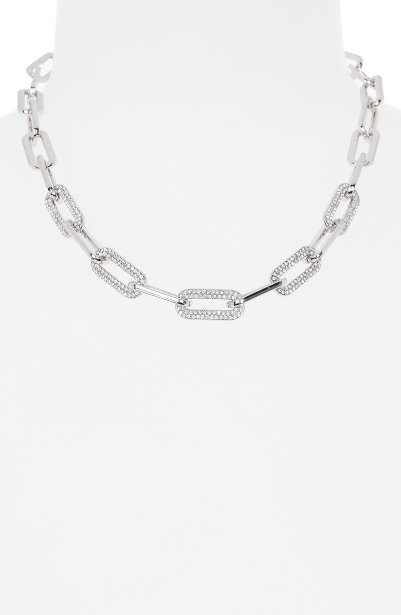NORDSTROM RACK Pavé Crystal Paper Clip Chain Necklace, Alternate, color, Clear- Silver