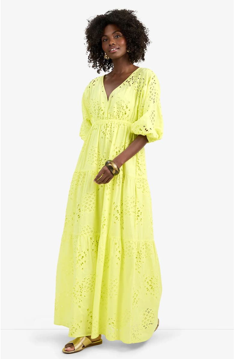 Trina Turk Arco Iris Cotton Eyelet Dress, Alternate, color, Citrus