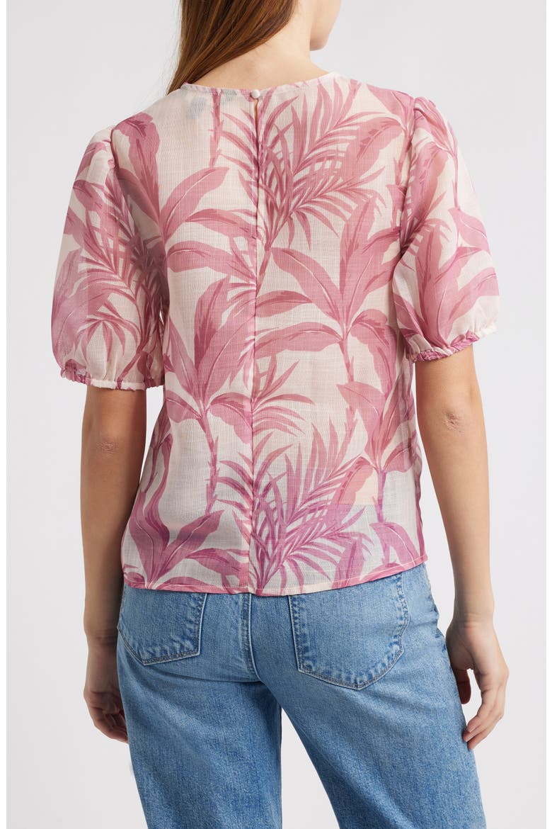 Palm Print Puff Sleeve Top, Alternate, color, PINK