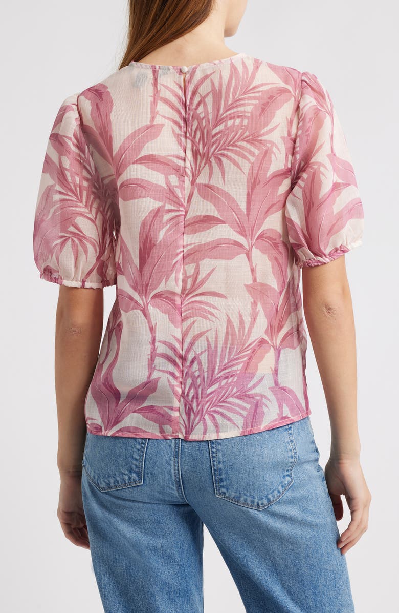 Lipsy Palm Print Puff Sleeve Top, Alternate, color, Pink