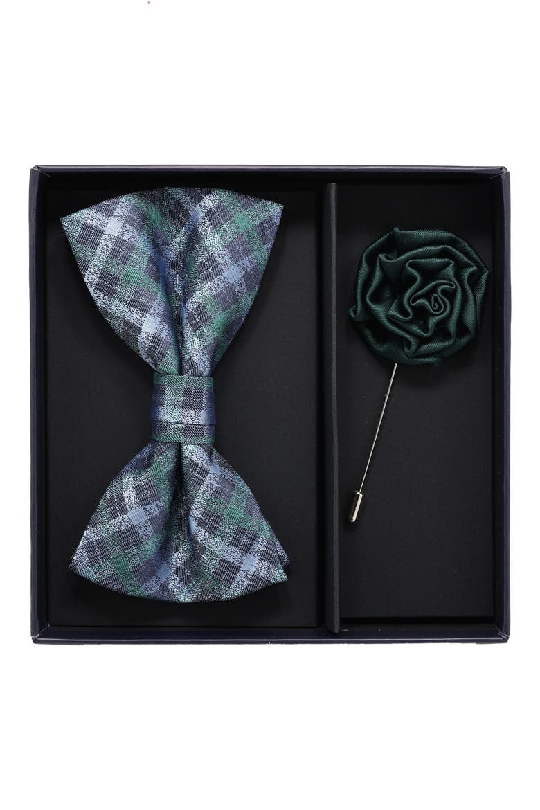 Bow Tie & Lapel Pin Set, Main, color, HUNTER GREEN
