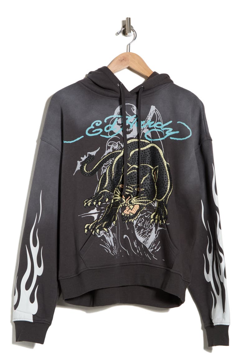 Panther Fleece Hoodie, Alternate, color, SUNFADE GREY