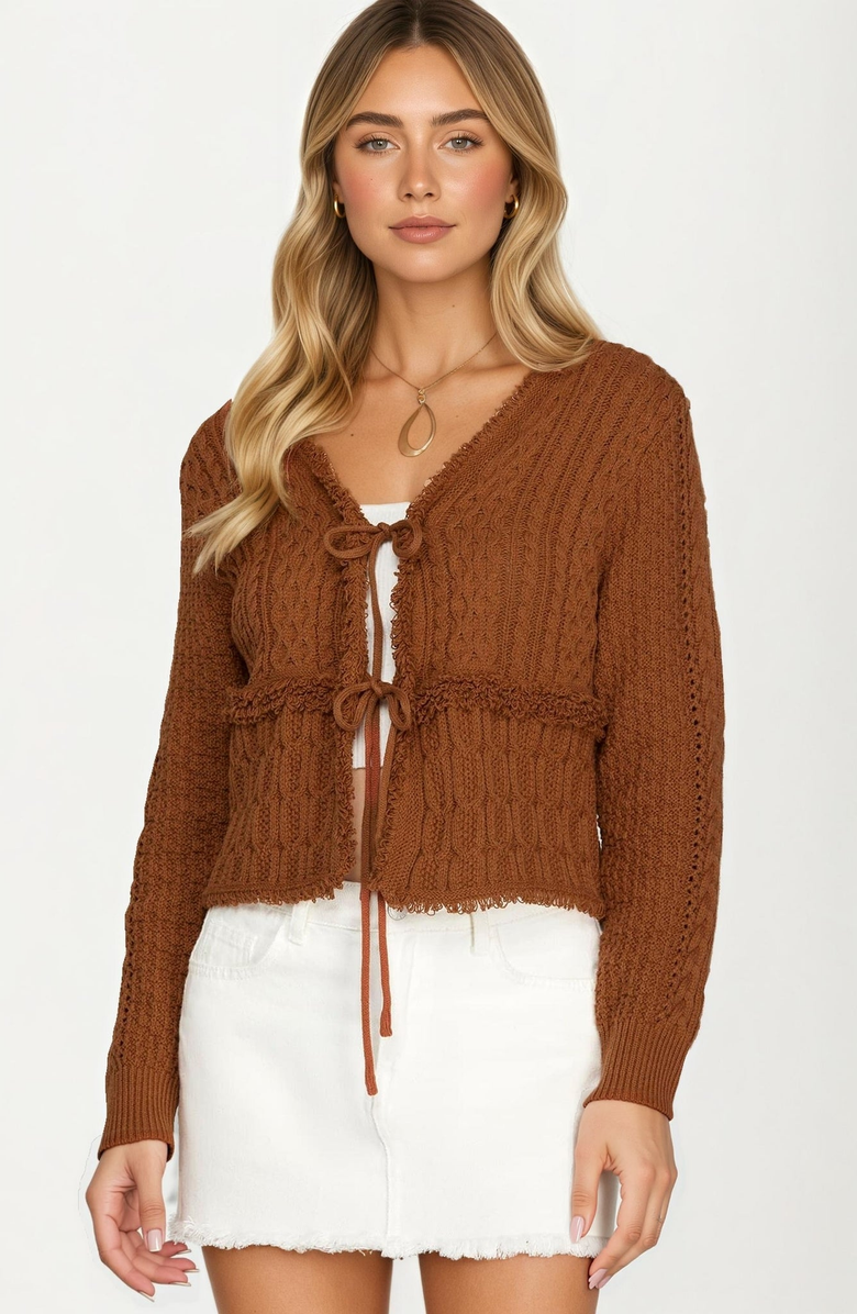 Knit and Lounge Cable Knit Tie Front Cardigan, Main, color,