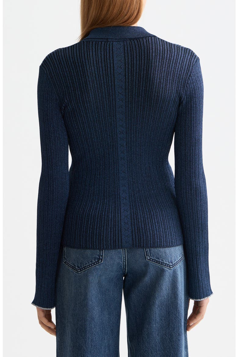 Metallic Skinny Rib Cardigan, Alternate, color, METEORITE/ PEACOAT ME