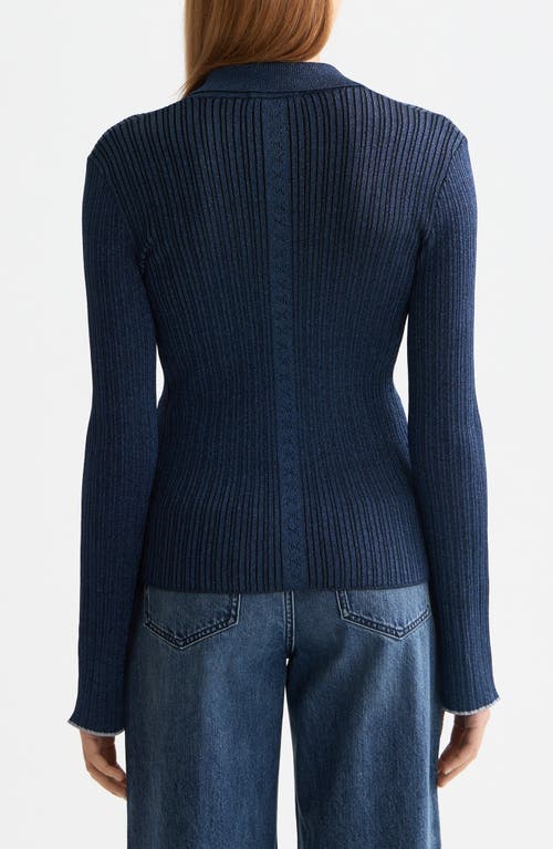 Scotch & Soda Metallic Skinny Rib Cardigan In Blue