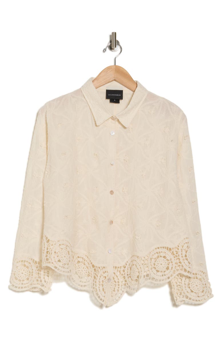 Forgotten Grace Floral Embroidered Cotton Button-Up Shirt, Alternate, color, Natural