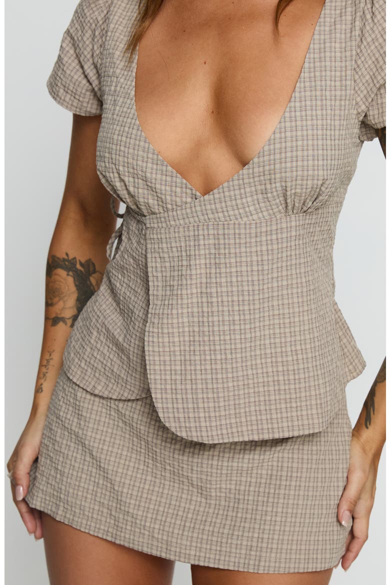 Emmilou Check Cotton Wrap Top & Micro Miniskort Set, Alternate, color, BROWN CHECK