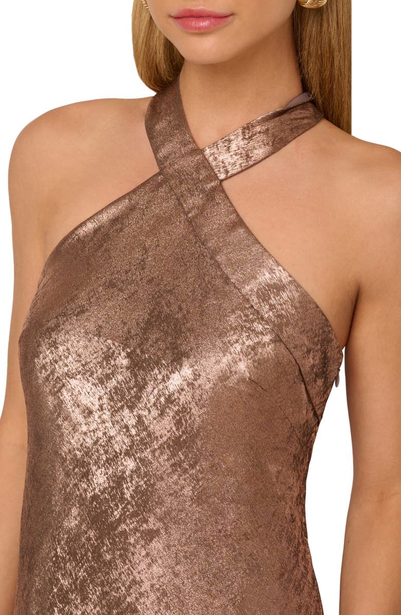 Adrianna Papell Foiled Trumpet Gown, Alternate, color, Mocha