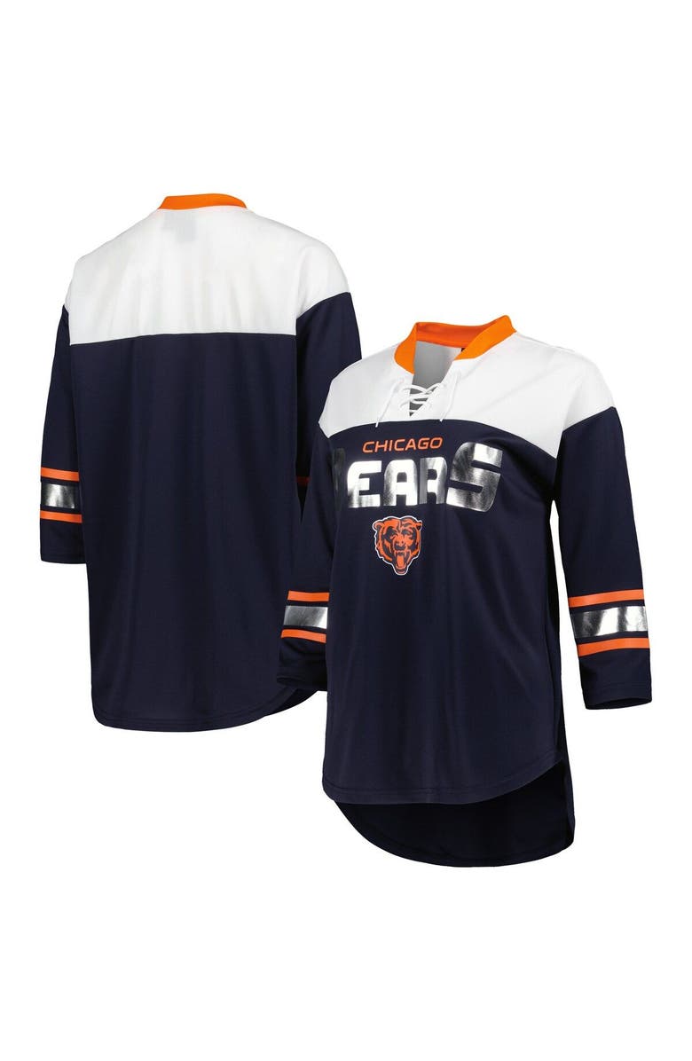 G-III 4HER BY CARL BANKS Women's G-III 4Her by Carl Banks Navy/White Chicago Bears Double Team 3/4-Sleeve Lace-Up T-Shirt, Main, color, Navy