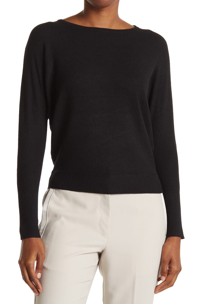 T Tahari Textured Boatneck Long Sleeve Top, Main, color, 