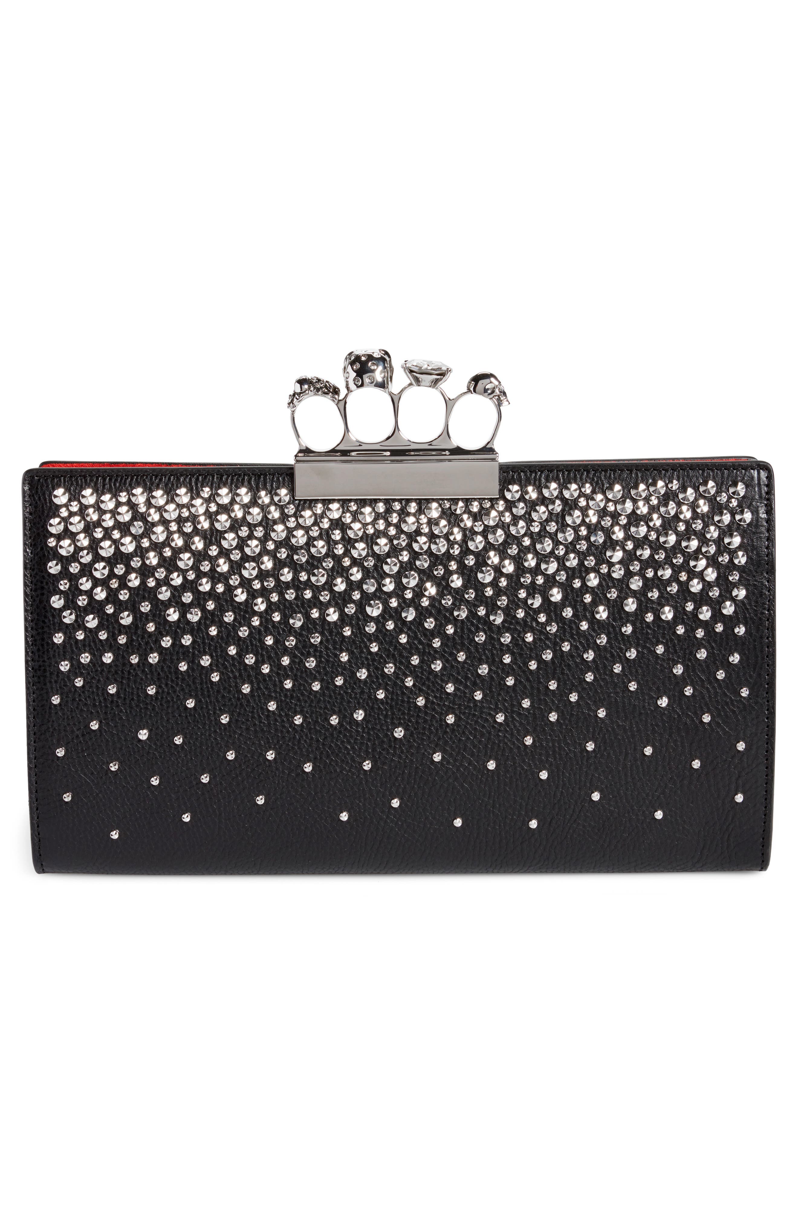 McQueen Alexander McQueen Studded Knuckle Clasp Leather Clutch, Alternate, color, 