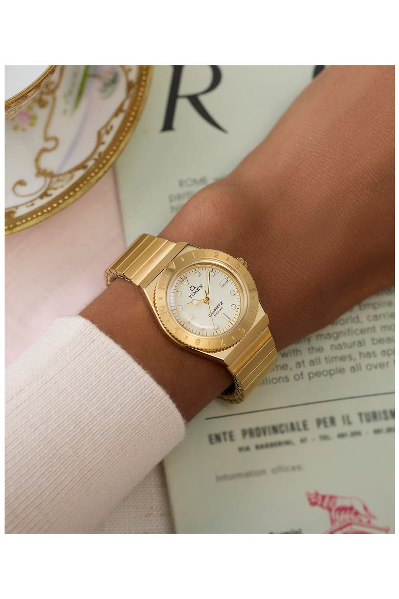Q Timex® Mini 30mm Stainless Steel Expansion Band Watch, Alternate, color, GOLD-TONE
