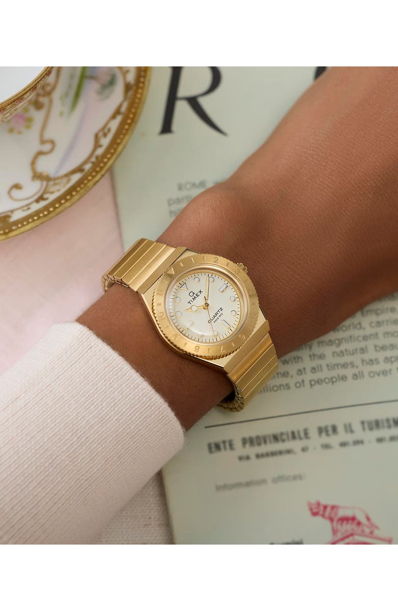 Timex<sup>®</sup> Q Timex<sup>®</sup> Mini 30mm Stainless Steel Expansion Band Watch, Alternate, color, Gold-Tone